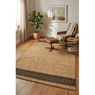 Wollteppich THEKO "Lori Star Gold" Gr. 31, braun (hellbraun), B:90cm H:12mm L:160cm, Wolle, Teppiche, Wollteppich, reine Wolle, handgewebt, ideal im Wohnzimmer & Schlafzimmer