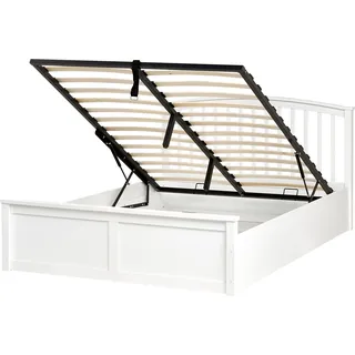 BELIANI Bett Weiß Kiefernholz mit Bettkasten Lattenrost 140x200 cm Hochklappbar Hohes Kopfteil Skandi-Stil Schlafzimmer Doppelbett Holzbett - Weiß