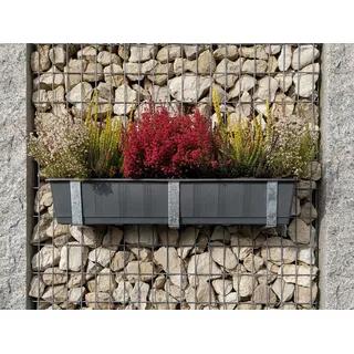 Blumenkastenhalter verzinkt im 3er Set inklusive Blumentopf, für Gabionen MW 5 x 10 - Silber