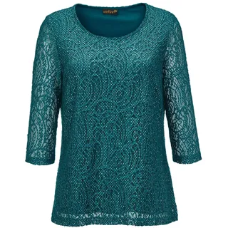 GOLDNER Kurzarmbluse »Kurzgröße Spitzenbluse mit zartem Glanz«