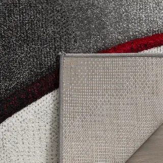 SAFAVIEH Modern Teppich für Wohnzimmer, Esszimmer, Schlafzimmer - Hollywood Collection, Kurzer Flor, Grau und Rot, 79 X 152 cm