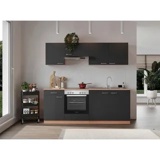 Respekta Küchenzeile Gerda 210 cm Grau-Buche Nachbildung