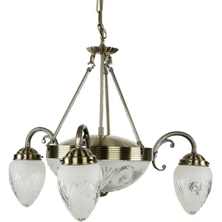 Hängelampe Jugendstil Bronze Weiß Metall Echtglas 3-flammig Pendelleuchte Wohnzimmer Esstisch - Bronze