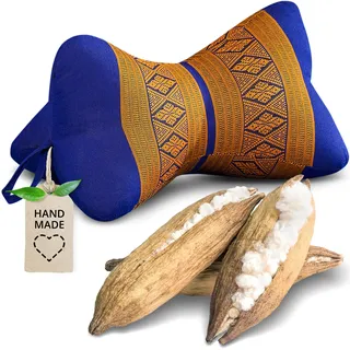 livasia Nackenstützkissen Knochenkissen - Ø 15x32cm - Nackenkissen Knochenform, Sofakissen, Lesekissen mit Kapok, Kissen für Garten und Balkon, Reisekissen handgefertigt (Blau/Gelb)