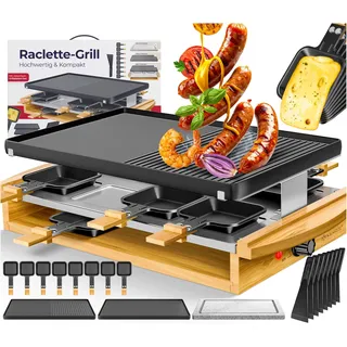 KESSER® Raclette-Grill mit Naturgrillstein, Grillplatte Tischgrill für 8 Personen, Elektrogrill Raclette Grill antihaftbeschichteter Grillplatte, 8 Pfannen und Holzspatel 1200W