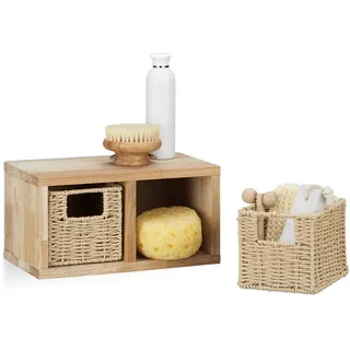 Relaxdays Wandregal 2 herausnehmbare Körbe  naturbelassen  Walnuss