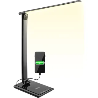 MONZANA® LED Schreibtischlampe USB Anschluss 3 Farb- 5 Helligkeitsstufen Touch Dimmbar Warmweiß Tischlampe Büro Nachttischlampe Warmes Licht Schwarz - Schwarz