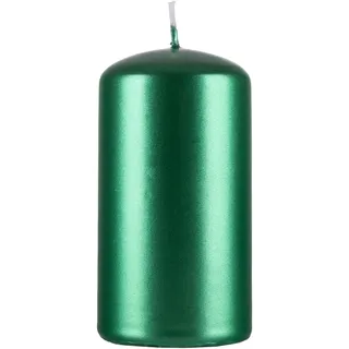 DONAU HOME Kerze Stumpen Standard Lack/Paraffinkerze/ 60x115mm/ Grün Metallic Glänzend/Stumpenkerze/Deko Kerzen Wachskerze/ 1 Stück/Zur Dekoration