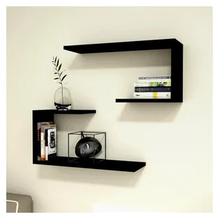 Wandregal Årslev 2er Set Wandboard für Wohnzimmer, Schlafzimmer, Küche 27 x 60 x 20 cm Schweberegal Schwarz