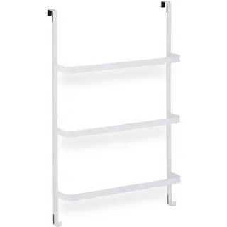 Relaxdays Handtuchhalter Tür, ohne Bohren, HxBxT: 85 x 54,5 x 15 cm, 3 Stangen, 2 Haken, Duschtuchhalter, Stahl, weiß