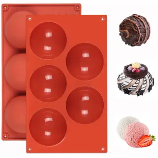 2 Stück Silikonform Halbkugel, 5 Löcher Silikonform Kugel Rund 8 cm, Schokoladen Silikonformen Pralinenform Halbkugel Backform, zur Herstellung von Schokolade, Kuchen, Gelee, Dome-Mousse (Groß)