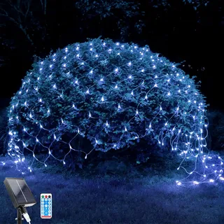 WoskjXas Lichternetz Solarleuchten Außen, 96 LEDs, 1,5 x 1,5 M Lichterkette Netz mit 8 Modi, Wasserdichte Baum Lichterkette, Design für Garten, Balkon, Zaun und Weihnachtsdeko (1.5M*1.5M, Blau)