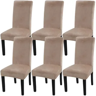 Fuloon Stuhlhussen Samt, Universal Stuhlüberzug 6er Set Stretch Stuhlbezug Protector Cover, Abnehmbar Waschbar Chair Cover für Hotel, Esszimmer, Zeremonie, Bankett Hochzeit Party,Grau