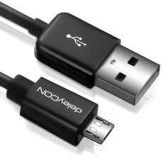 deleyCON 2m Micro USB Ladekabel Datenkabel Kompatibel für Android Handys Smartphones Tablets MP3 Player Kameras uvm. - Schwarz