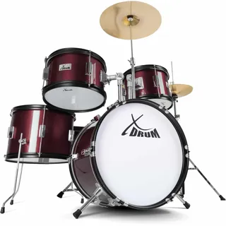 XDrum Junior Pro Kinder Schlagzeug Red - geeignet von 5-9 Jahren - Drumset mit komplettem Zubehör - inkl. Schule