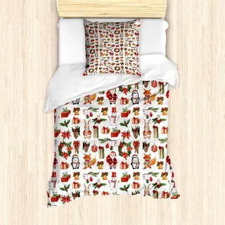 ABAKUHAUS Weihnachten Mantele, Kaninchen Kerzen, Milbensicher Allergiker geeignet mit Kissenbezügen, 135 cm x 200 cm - 80 x 80 cm, Rot, Grün, Orange - Rot, Grün, Orange, Weiß