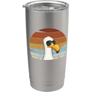 Retro Meer Coole Möwe mit Sonnenbrille Nordsee Ostsee Vogel Doppelwandiger Edelstahl-Thermobecher