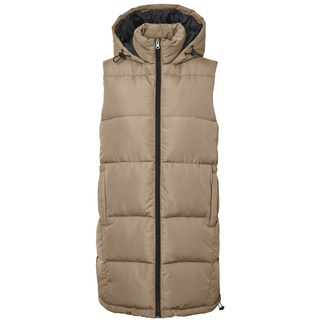 NOISY MAY Damen Lange Puffer Weste | Wattierte Stepp Übergangsjacke ohne Ärmel | mit Kapuze & Zip NMAURORA, Farben:Beige, Größe:40