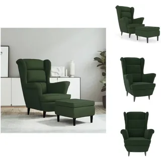 vidaXL Ohrensessel mit Hocker Dunkelgrün Samt - Sessel - Grün