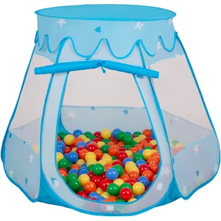 Selonis baby spielzelt mit plastikbällen zelt 105x90cm/300 bälle plastikkugel kinder, blau:gelb-grün-blau-rot-orange