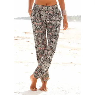 Strandhose S.OLIVER, Damen, Gr. 36, N-Gr, blau (marine, bedruckt), Jersey, Obermaterial: 100% Viskose, figurumspielend lang, Hosen Strandhose, mit Alloverprint und Taschen, Stoffhose, Sommerhose, elastisch