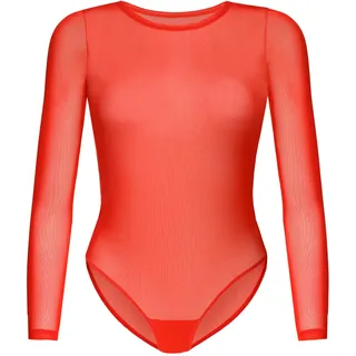 Teyli Bodysuit Damen aus hochwertigem Material - Langarm Body Damen Tailliert aus Mesh - Klassischer Damenbody - Bodys für Fraeuen Rot M
