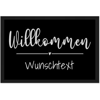 Print Royal Personalisierte Fußmatte eine Zeile Wunschtext - Willkommen Herz - Geschenke zum Einzug | rutschfest, 60x40cm mit Gummirand
