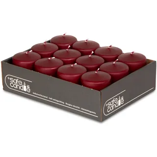 DecoLite Stumpenkerzen 27h Brenndauer, 8 x 6 cm, 12 Stück, Altrot | Made in Germany, RAL-geprüft, Safe-Candle-Abbrandstopp, tropffrei, rußfrei, ohne Duft, für Advent, Tafel & Gastronomie