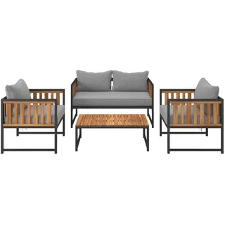 Beldano Loungegarnitur , Grau, Schwarz, Akaziefarben , Holz, Metall, Textil , Akazie , massiv , Füllung: Polyester,Polyester , wetterfest , Gartenmöbel, Loungemöbel, Loungegarnituren