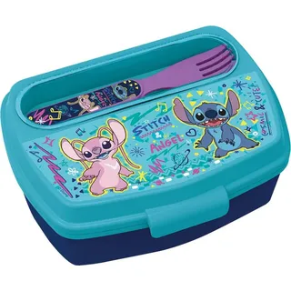 TATAWAY Lunchbox für Kinder Stitch Disney mit Besteck – Lunchbox Schule aus BPA-freiem Kunststoff – sicherer Verschluss, leicht und bunt, perfekt für Kindergarten, Ausflüge, Snacks oder Reisen