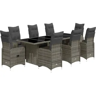 vidaXL 9-tlg. Garten-Bistro-Set mit Kissen Grau Poly Rattan - Grau