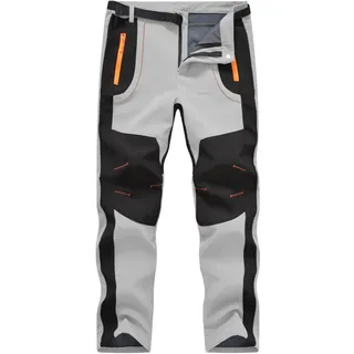 donhobo Herren Wanderhose Outdoorhose Wasserdicht Softshellhose Winddicht Winter Skihose Snowboardhose Warm Fleece Gefüttert Trekkinghose (Hellgrau, M)