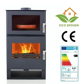 Kaminofen modern model F, Energieeffizienz A+ 81.20%, 9 kW, 530 x 420 x 1000 mm - Schwarz