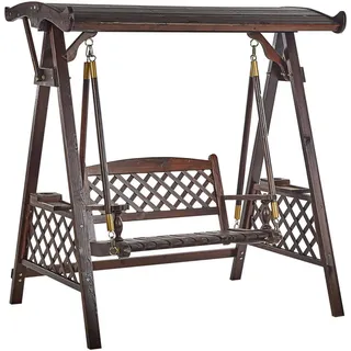 Beliani Hollywoodschaukel 2-Sitzer Dunkler Holzfarbton Senarica , Dunkelbraun, Goldfarben , 170x177x118 cm , Gartenmöbel, Gartenschaukeln, Hollywoodschaukeln