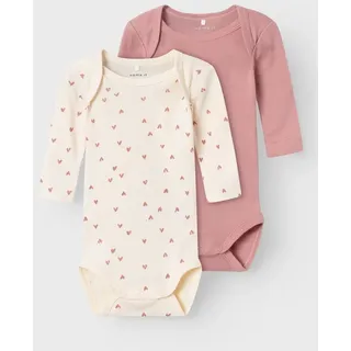 NAME IT Body NAME IT "NBFBODY 2P LS BUTTERCREAM HEARTS NOOS", Jungen, Gr. 86, N-Gr, beige (buttercream), Rippstrick, Obermaterial: 100% Baumwolle, bedruckt, regular fit, Rundhals, Bodys Body