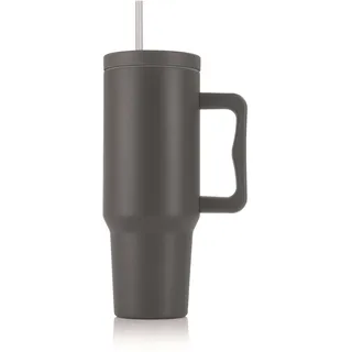 GOURMETmaxx Thermobecher mit Strohhalm & Henkel | 1,2 L Kaffebecher To Go | Isolierbecher mit 2in1 Deckel | Auslaufsicherer Cup, Grau