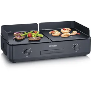 SEVERIN Tischgrill Plancha SUAVE, mit 2 keramikbeschichteten Grillflächen, Elektrogrill mit 5 unabhängig regelbaren Stufen je Seite, einstellbar bis zu 240°C, 2.200 W, schwarz, PG 8569