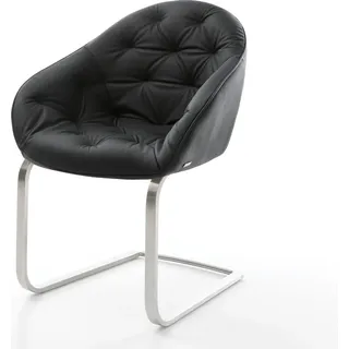 DELIFE Freischwinger Gaio-Flex Echt-Leder Schwarz Freischwinger flach Edelstahl - Schwarz