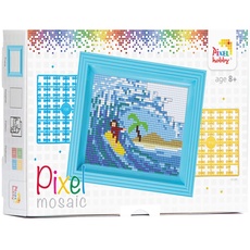 Pixel P31257 Mosaik Geschenkverpackung Meer, Pixelbild mit Rahmen, kinderleichtes Stecksystem, ohne Bügeln und Kleben, Steinchen aus Biokunststoff