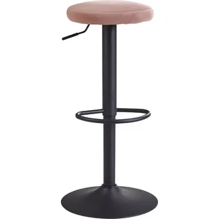 Manahee Design | Barhocker Samt Rosa | Ohne Lehne | 58-79 cm | Polyester Stoff & Metall - Rosa, Schwarz