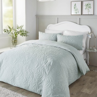 Serene – Grünes Blatt geprägtes Bettbezug– Einzelbett-Bettwäschegröße (140 x 200 cm) – weiche Haptik – Blatt-/Blätter-Stickerei in Grün – Luxus-Bettwäsche-Set – Luana-Kollektion