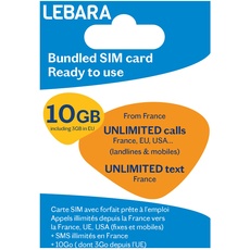 Lebara SIM – unbegrenzte Anrufe und SMS Frankreich + unbegrenzte Anrufe in 43 Länder + 10 GB – sofort einsatzbereit