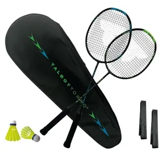 Talbot-Torro Badminton-Set Professional, 2 Carbon-Schläger & Tasche | Mit 2 Federbällen, 2 Griffbändern und Tasche für Anfänger & Fortgeschrittene - Outdoor & Indoor