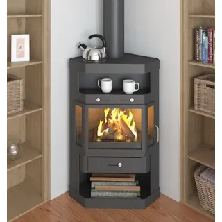 Eck-Kaminofen Victoria Panama, schwarz, dauerbrandfähig – 9kW - Schwarz