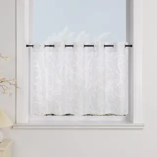 Yujiao Mao Scheibengardine Landhaus Küchengardinen Zweige Bistrogardine Mit Ösen Halbtransparent Kurzvorhang Für Kleine Fenster Weiß HxB 45x120cm 1 Stück