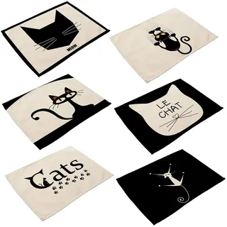 Platzsets, 6er Set Tischsets Hitzebeständig Platzsets für Küchentisch Abwaschbar rutschfest Baumwolle und Leinen Malerei Muster Weihnachten Ostern Tischmatten (Schwarz&Weiß)