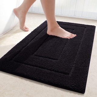 Homaxy Mikrofaser Badezimmerteppich rutschfest Waschbar Badematte Weiche Badteppich Wasserabsorbierend Badvorleger für Badezimmer - 60x120cm,Schwarz