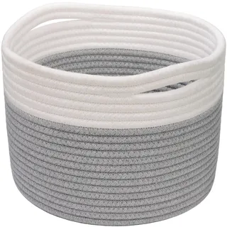 TIMEYARD Aufbewahrungskorb Kinder, Wäschekorb Kinderzimmer Klein, Baumwollkorb, Spielzeugkorb, Geschenkkorb für Frauen, Regal, Korb Geflochten, 24x18cm, Grau & Weiß