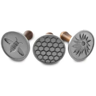 Nordic Ware Keksstempel, silber, Holzgriff, verschiedene Motive, Honigbiene, NW 01250