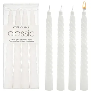 OIUAVYR 4 Stück Stabkerzen, Leuchterkerzen, Spitzkerzen, Haushaltkerzen, Dekorative Kerzen, Unparfümierte Kerzen, Rauchfrei Kerzen, Ideal Für Feiern, Partys, Geburtstage, Weihnachten, Cafés (Weiß)